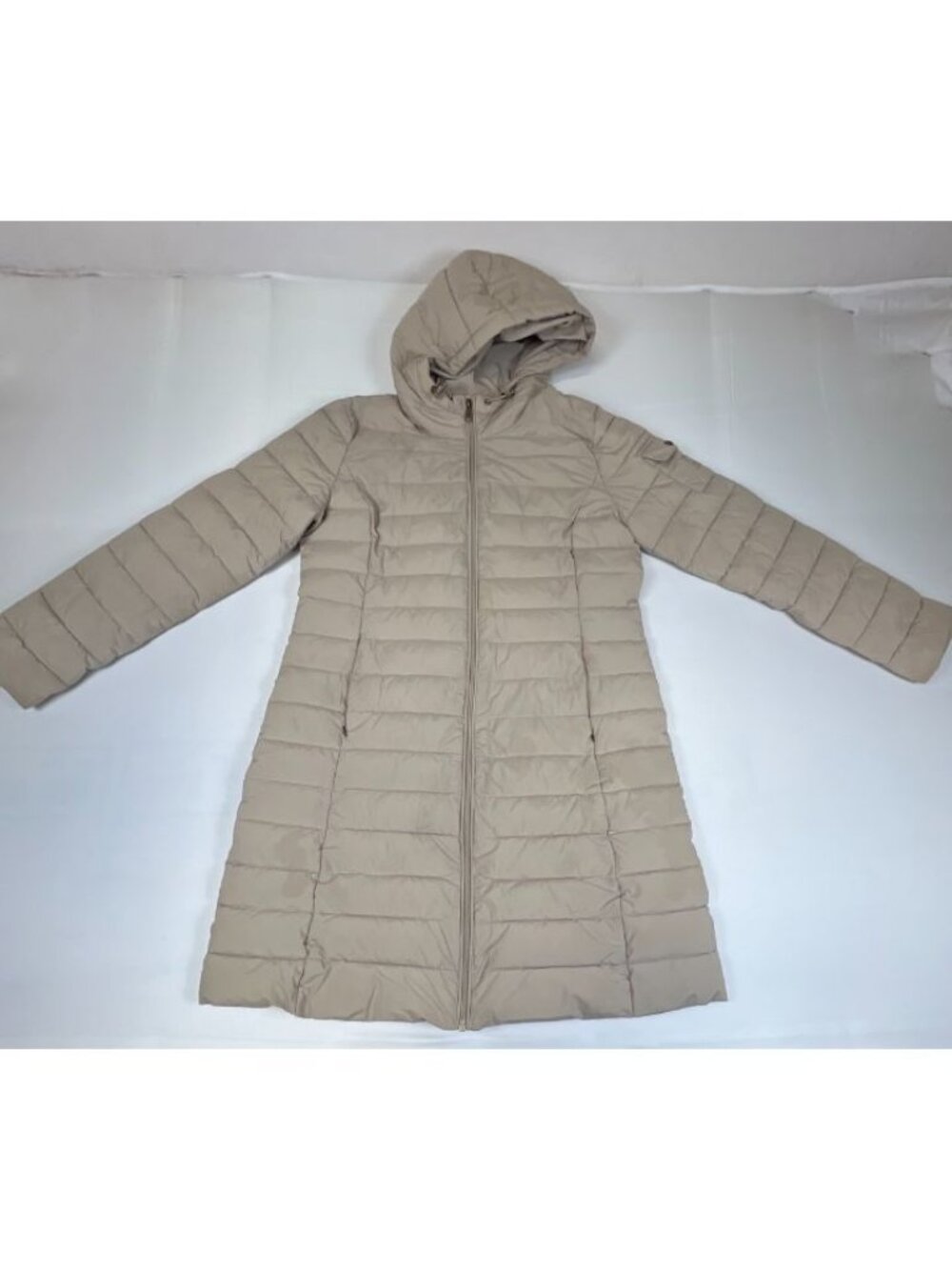 Lauren Ralph Lauren Women L Hooded Puffer Coat Beige Long Packable Jacket